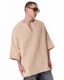 Men's Linen Fabric Oversized Beige T-shirt (2)