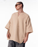 Men's Linen Fabric Oversized Beige T-shirt
