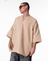 Heren Oversized T-shirt van Linnen in Beige