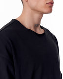 Sidezip Raw-Edge Crew Neck Oversized Black T-shirt (5)