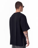 Sidezip Raw-Edge Crew Neck Oversized Black T-shirt (4)