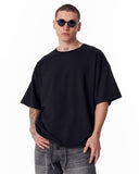 Sidezip Raw-Edge Crew Neck Oversized Black T-shirt (9)