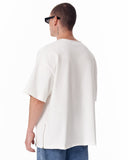 Sidezip Raw-Edge Crew Neck Oversized White T-shirt (3)