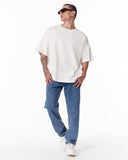 Sidezip Raw-Edge Crew Neck Oversized White T-shirt (10)