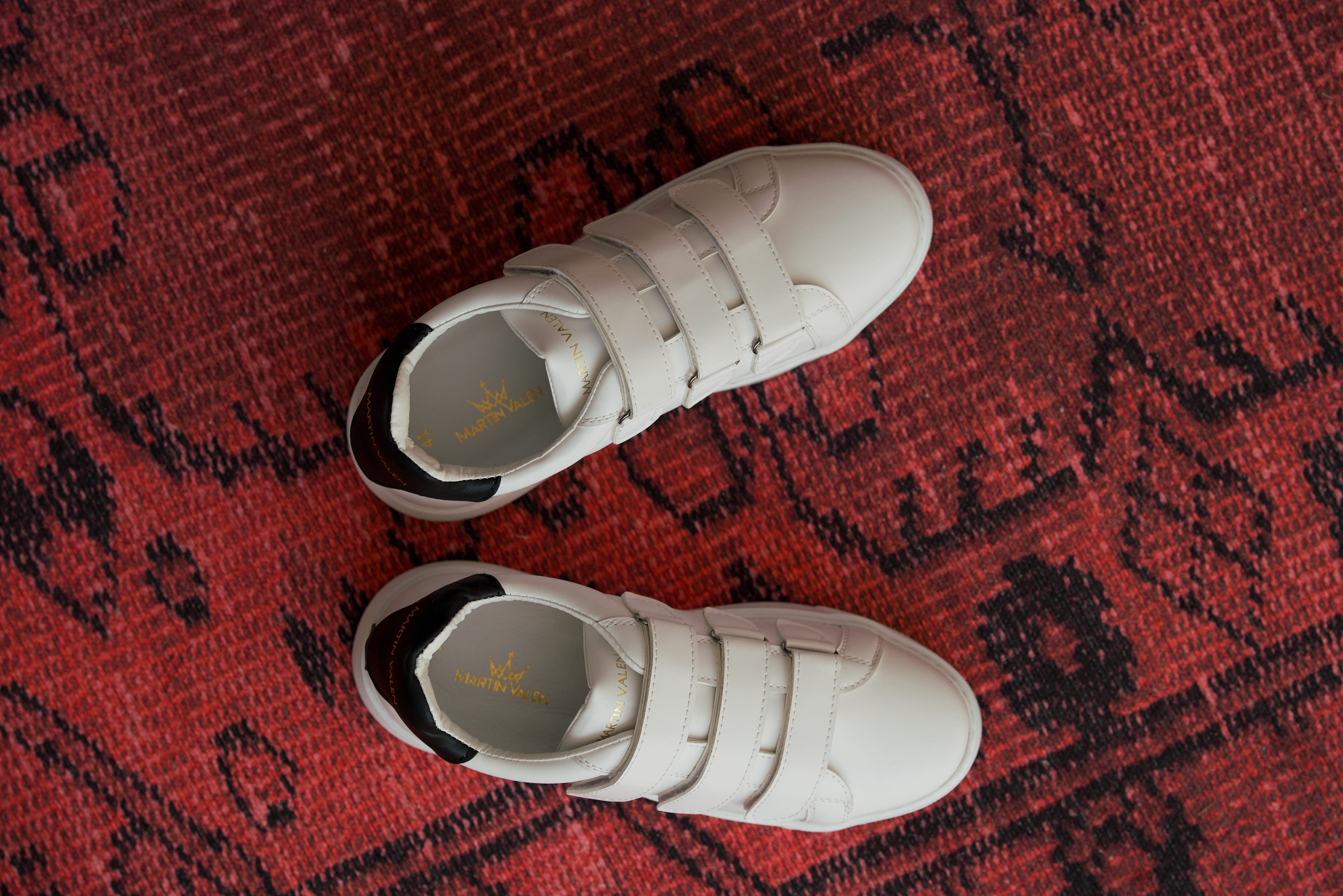 Men's White Velcro Sneakers With Black Heel Tab - MV | Martin Valen
