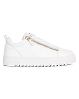 Baskets Blanches en Cuir Véritable avec Fermeture Eclair Dorée