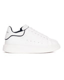 White Genuine Leather Chunky Sneakers With Black Line