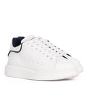 White Genuine Leather Chunky Sneakers With Black Line (2)