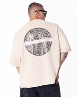T-shirt Mandala con Stampa Lucida e Ricamo 3D Beige