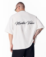 T-shirt Mandala con Stampa Lucida e Ricamo 3D Bianco