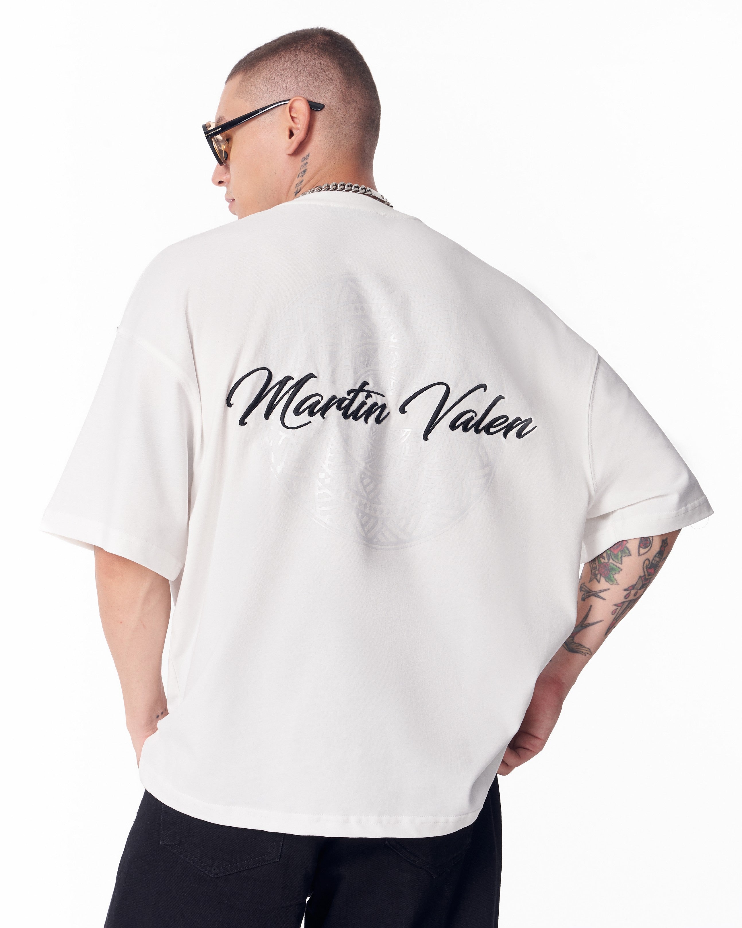 Mandala Shinning Print with 3D Embroidery T-shirt White | MV