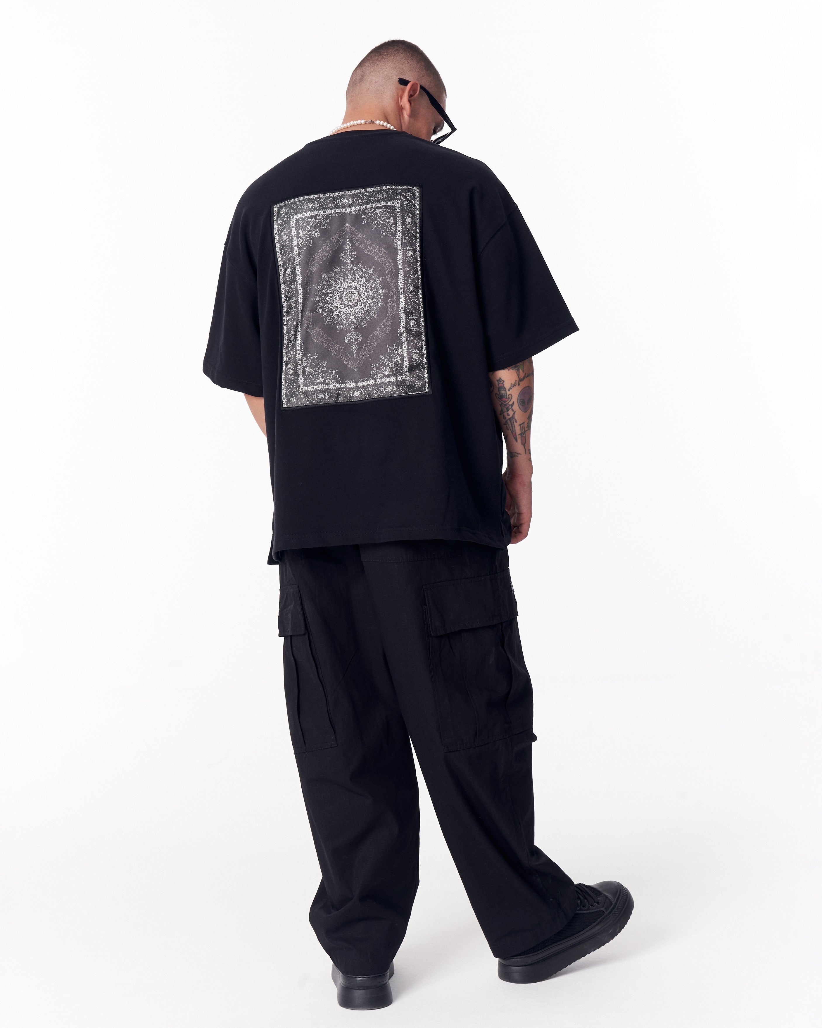 Gothic Depth Applique Patch Black Oversized T-shirt | MV