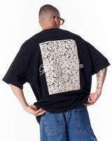 T-shirt Nera con Applicazioni in Pizzo e Ricamo 3D
