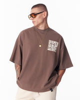T-shirt Marrone con Applicazioni in Pizzo e Eicamo 3D