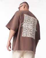 T-shirt Marron avec Appliqués Dentelle et Broderie 3D