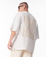 T-shirt Bianca con Applicazioni in Pizzo e Ricamo 3D