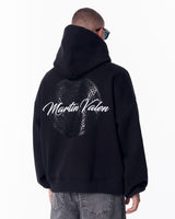 Hoodie Noir Mandala avec Impression Brillante et Broderie 3D