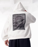 Gothic Depth Applique Patch White Oversized Hoodie