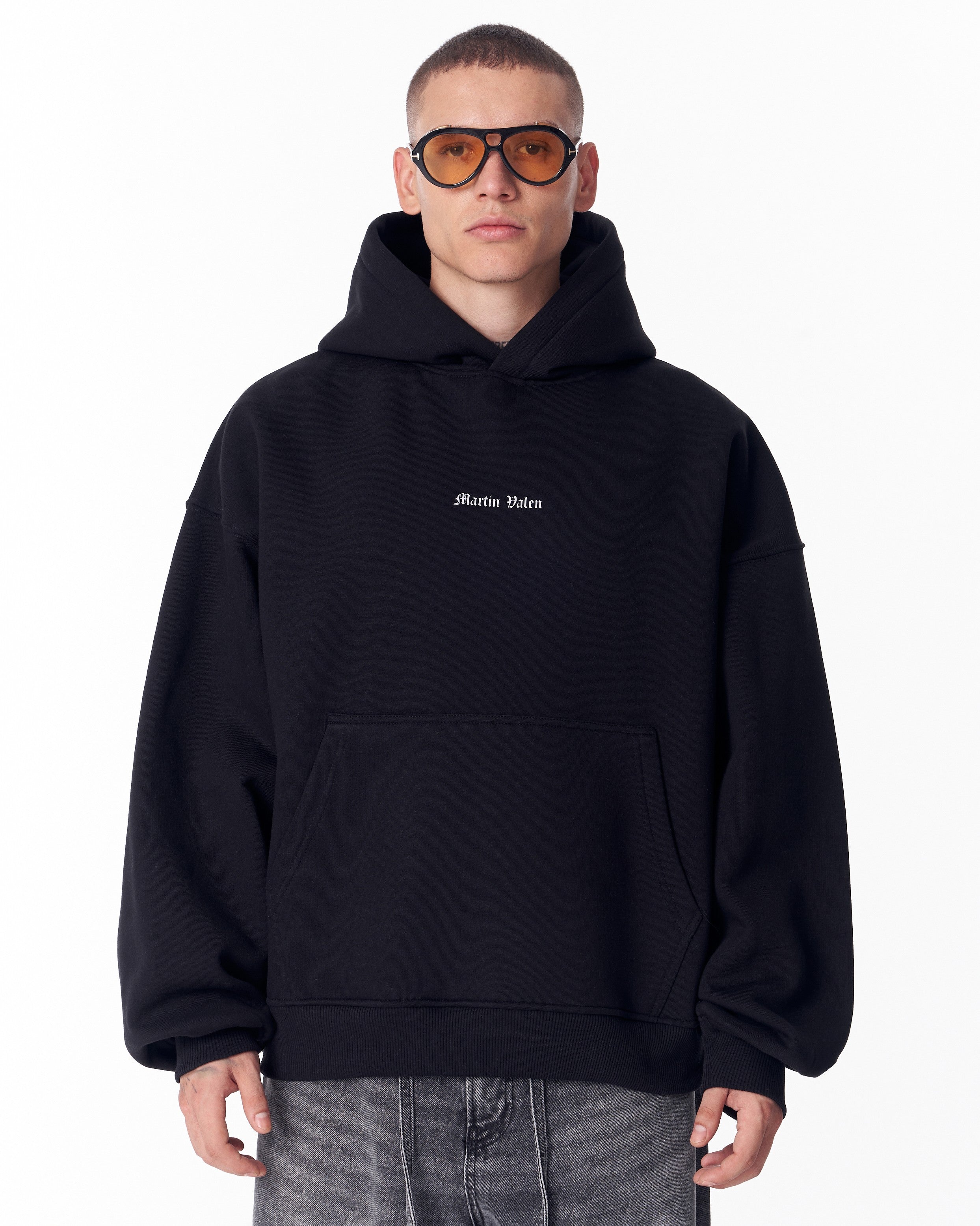 Gothic Depth Applique Patch Black Oversized Hoodie | MV