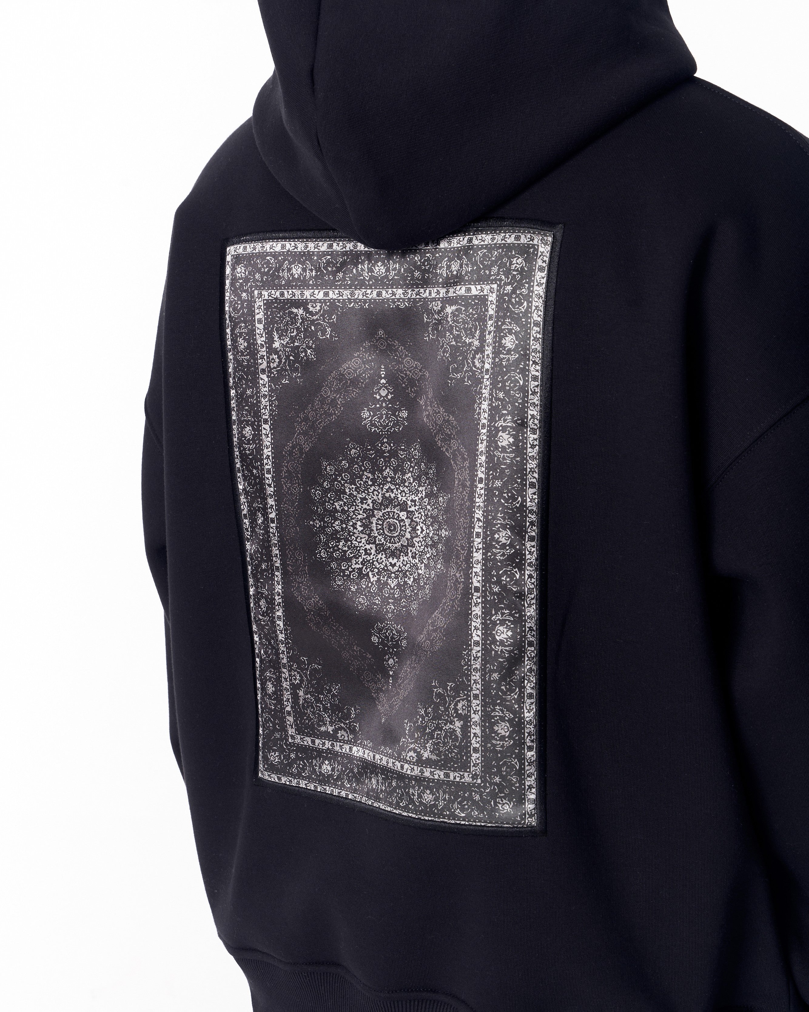 Gothic Depth Applique Patch Black Oversized Hoodie | MV