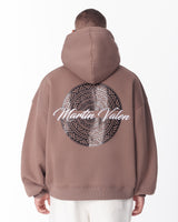 Hoodie Marron Mandala avec Impression Brillante et Broderie 3D