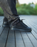 MonoFlux High Sole Black Elastic Scuba Fabric Sneakers