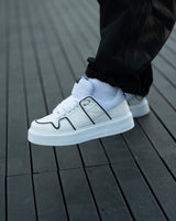 Bulky White Sneakers With Black Line