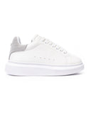 V-Harmony Women's White Shoes with Gray Suede Heel Tab