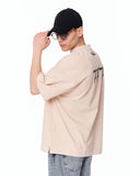 ‘777’ Men’s Oversized Beige Designer T-shirt with 3D Print Detail styled for modern casual streetwear