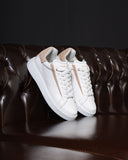Axino Men's Casual White Sneakers With Beige Details
