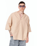 Men's Linen Fabric Oversized Beige T-shirt with breathable summer-ready fabric