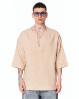T-shirt Oversize Beige en Lin pour Homme