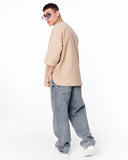 Men's Linen Fabric Oversized Beige T-shirt in a clean studio front view