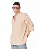 Men's Linen Fabric Oversized Beige T-shirt with oversized sleeves and relaxed shape