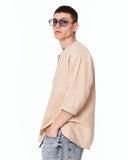 Men's Linen Fabric Oversized Beige T-shirt shown on model against white background