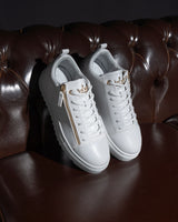 Men's Low Top Sneakers Gold Zipper Designer Shoes White