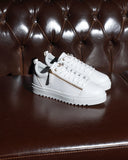 Men's Low Top Sneakers Gold Zipper Designer Shoes White