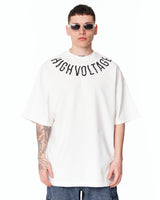 T-shirt lourd blanc sérigraphié à col surdimensionné pour hommes