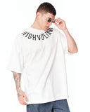 Men's Oversized Collar Screen Printed White Heavy T-Shirt styled for modern streetwear outfits