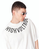 Men's Oversized Collar Screen Printed White Heavy T-Shirt with a clean white base and graphic collar design