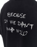 Because Text Print Oversized Black T-Shirt paired with dark denim jeans