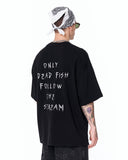 Follow The Stream Oversized Black T-Shirt with handwritten style lettering