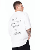 Follow The Stream Oversized White T-Shirt with monochrome text design