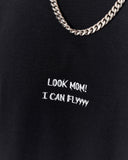 Look Mom Text Print Oversized Black T-Shirt with handwritten style text print