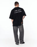 Look Mom Text Print Oversized Black T-Shirt with monochrome text design