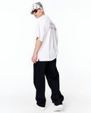 Look Mom Text Print Oversized White T-Shirt for casual denim styling