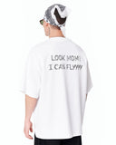 Look Mom Text Print Oversized White T-Shirt for modern streetwear outfits