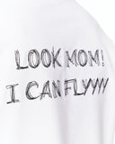 Look Mom Text Print Oversized White T-Shirt with relaxed oversized fit