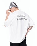 Look Mom Text Print Oversized White T-Shirt in white cotton streetwear style