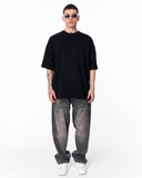 Loved Me Heart Graphic Oversized Black T-Shirt for casual denim styling